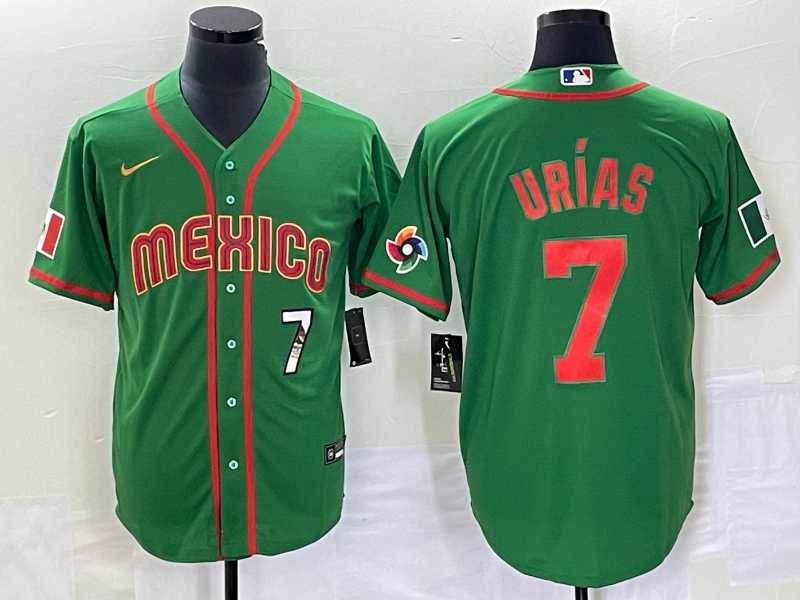 Mens Mexico Baseball #7 Julio Urias Number 2023 Green World Classic Stitched Jersey14